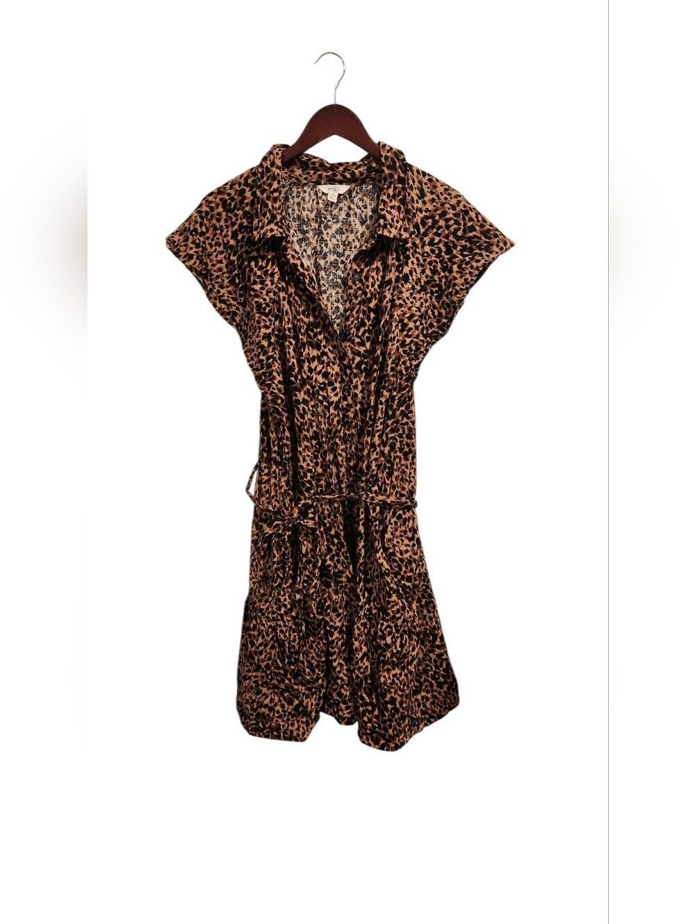 Terra & Sky Plus Size 2X Leopard Print Flutter Sleeve Tie Waist Dress - Picture 3 of 6